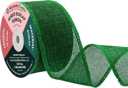 Miniatura 73 de Mandala Crafts Cinta de arpillera verde con alambre para corona, cinta de arpillera con alambre verde rústico de yute natural, 1 pulgada de ancho