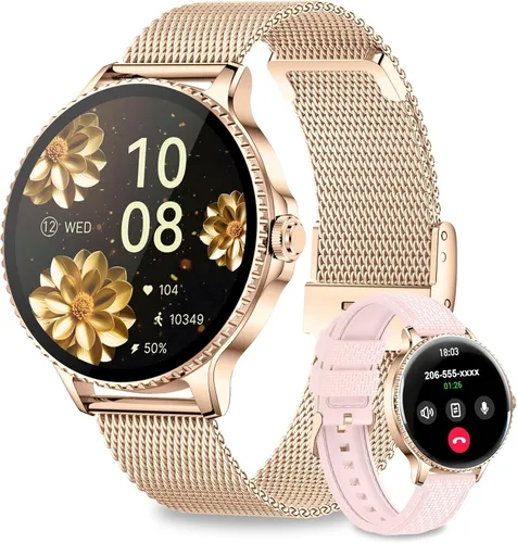 Relojes inteligentes para mujer, rastreadores de actividad de 1.27 pulgadas con llamadas Bluetooth (respuesta y marca), frecuencia cardíaca, sueño,