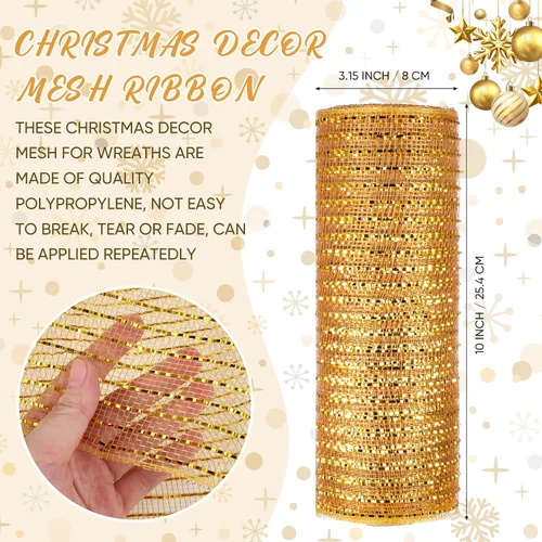 Miniatura 2 de Funtery 4 Rollos de 40 Yardas de Cinta de Malla Decorativa de Navidad, Cinta de Malla Decorativa con Tallo de Chenilla y Abrazaderas de Plástico