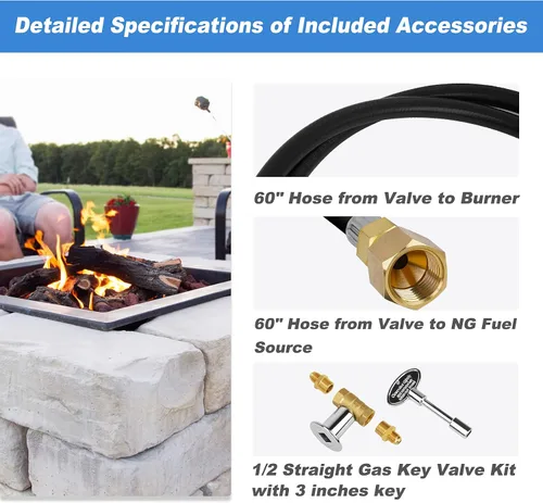 Miniatura 3 de Skyflame Manguera de conexión de gas natural, kit completo de instalación para fogatas NG, desde quemador hasta gas natural, incluye juego de llaves