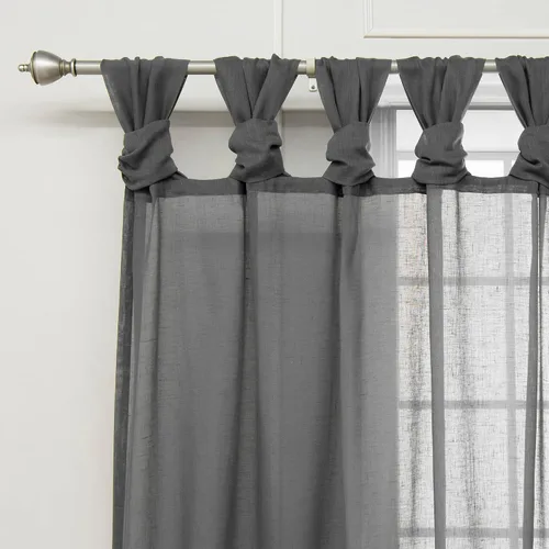 Miniatura 2 de Best Home Fashion Juego de 2 cortinas traslúcidas de lino sintético con pestaña torcida, tratamiento de ventana para sala de estar, comedor, Gris