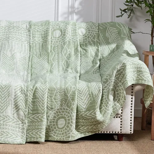 Miniatura 9 de jinchan Manta de muselina boho de 100% algodón, tamaño individual, 60x80 pulgadas, ligera, de 3 capas, diseño geométrico cruzado, reversible, colcha