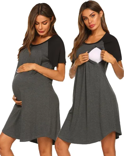 Ekouaer - Vestido 3 en 1 para maternidad trabajo de parto y lactancia prenda para hospital para dormir y amamantar