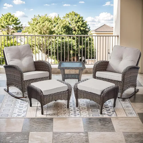 Miniatura 7 de Mecedora de Artfurniz para patio: Silla mecedora de mimbre para exteriores con cojín removible, con capacidad de peso de 300 libras, asiento Mimbre