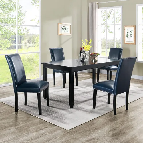 Miniatura 14 de Parsons CY-1122-BK - Juego de 2 sillas de comedor con ribete de cabezas de clavo, asiento tapizado lateral de piel sintética para cocina, patas