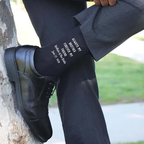 Miniatura 2 de Calcetines Brother of the Bride - Always My Brother, Forever My Friend - Calcetines de vestir personalizados para hombre con fecha de boda, regalo