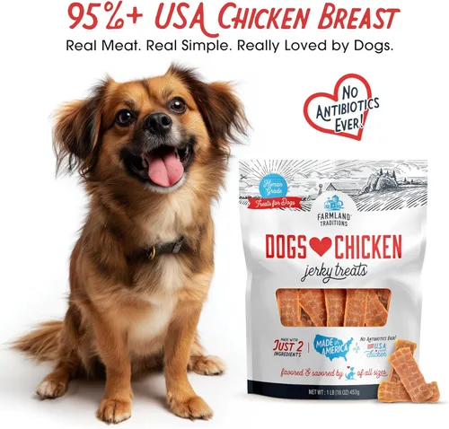 Miniatura 2 de Farmland Traditions Dogs Love Chicken Jerky Golosinas para Perros, Cecina Premium para Perros de Dos Ingredientes con Pollo Criado en Estados