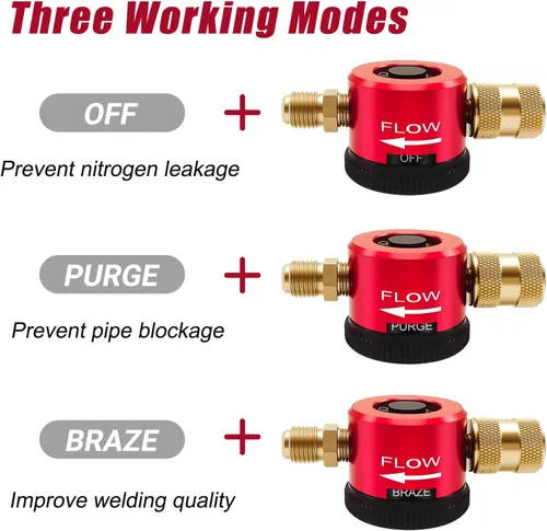 Miniatura 2 de Herramienta de purga de nitrógeno (actualizada), regulador de nitrógeno con modos PURGA y BRAZE, regulador de purga de nitrógeno HVAC ajustable