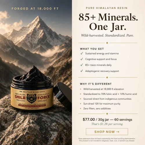 Miniatura 3 de ShilaForce™ Shilajit - Resina viva orgánica orgánica del Himalaya cosechada en estado silvestre de grado dorado, 500 mg, 70% ácido fúlvico y 10%
