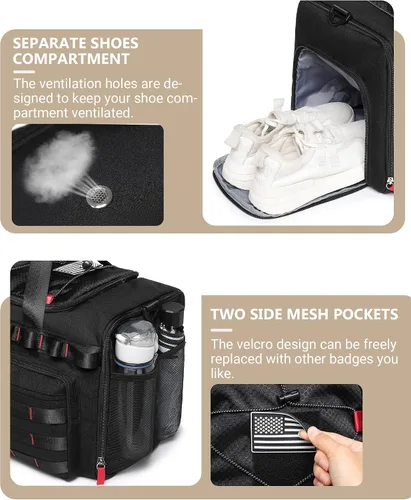 Miniatura 6 de Bolsas de gimnasio para hombres y mujeres, 45L grande de viaje de fin de semana, mochila deportiva con zapatos y compartimento para laptop, bolsa