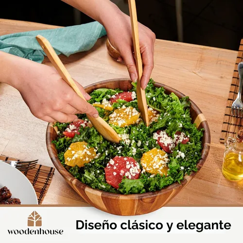 Miniatura 6 de Woodenhouse Tazón de ensalada de madera, tazón para ensalada, tazón de madera - 12" Diseño redondo, tazón de frutas hecho a mano, duradero