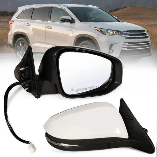 Miniatura 9 de Espejo lateral derecho del pasajero compatible con Toyota Highlander 2014-2019 con vidrio eléctrico, calefaccionado, señal de giro y plegado manual