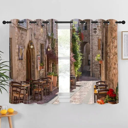 Miniatura 33 de Cortinas japonesas con pintura de tinta, monte Fuji, sol rojo, puesta de sol, hojas de bambú, cortinas de ventana para dormitorio, sala de estar