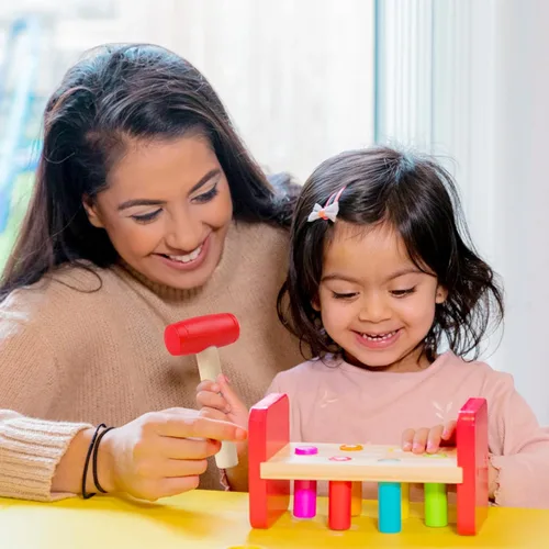 Miniatura 3 de Martillos de madera de simulación de martillos de madera pequeños de plástico para niños pequeños, herramientas de mantenimiento portátiles