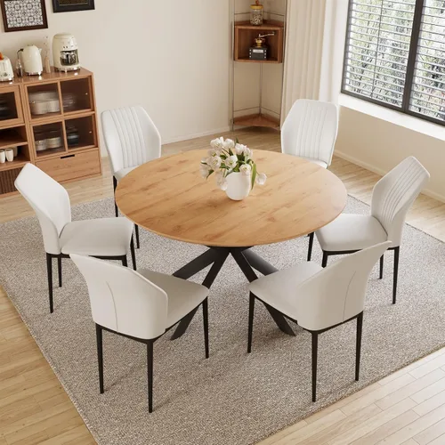 Miniatura 2 de HIPIHOM Juego de mesa de comedor redonda extensible de 43.2"-59.1", mesa de cocina para 4-6 personas con tablero de MDF engrosado resistente a Mesa