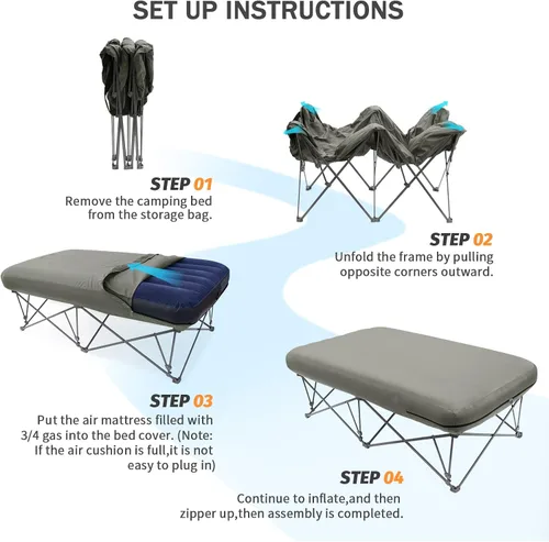 Miniatura 4 de KAMPKEEPER - Cama de Campamento, Camas de Campamento para Adultos, Cama Plegable de Campamento con Colchón de Aire Inflable y Bolsa de Transporte