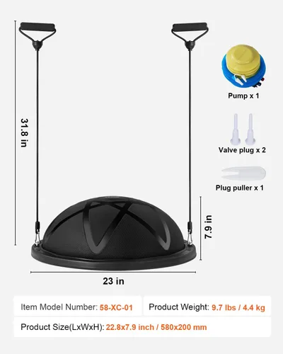 Miniatura 7 de VEVOR Half Exercise Ball Trainer, 23/26 inch Balance Ball Trainer, 1500lbs Capacity Stability Ball, Yoga Ball with Resistance Bands & Foot Pump