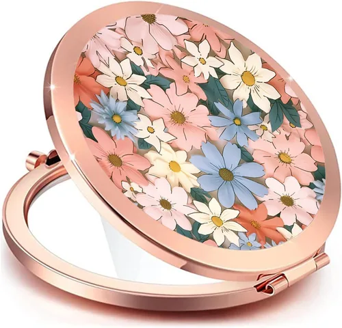 Espejo compacto para mujer, mini espejo redondo de maquillaje de viaje, bonito espejo de bolsillo plegable portátil para bolso, espejo de bolsillo