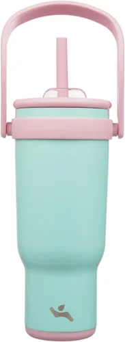 Miniatura 59 de Konokyo Vaso de 14 onzas con asa lateral, botella de agua aislada con popote y tapa 2 en 1, taza de acero inoxidable, taza de café de viaje