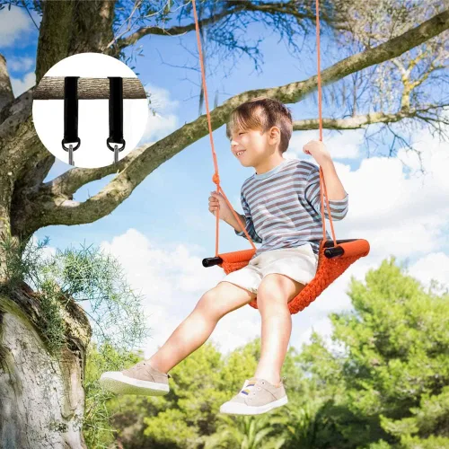 Miniatura 6 de Columpio tejido a mano para niños, columpio para niños con cuerdas ajustables, juego de columpio seguro para niños, para interiores, exteriores