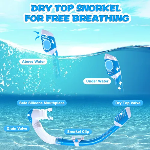 Miniatura 3 de Supertrip Kids Snorkeling Set, Snorkeling Gear for Kids, Children Mask Fin Snorkel Set with Tempered Glass, Snorkel Mask Diving Goggles, Dry Top