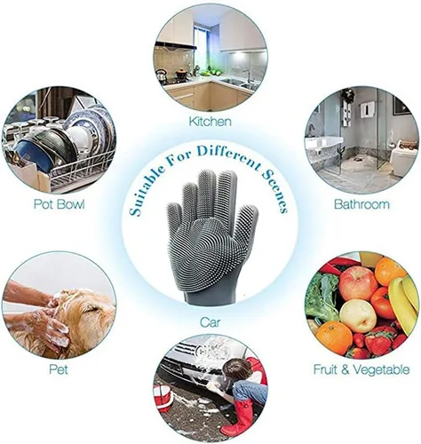 Miniatura 3 de Magic Silicone Dishwashing Scrubber, 2 in 1 Reusable Rubber Gloves, Heat Resistant Kitchen Tool for Household