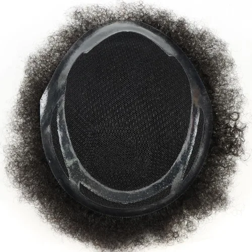 Miniatura 5 de HAPPY&CC Afro - Sistema de piezas de cabello humano tipo toupee para hombre, encaje suizo duradero con poliuretano para hombre, peluca tipo tupé #1