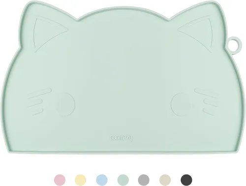 Miniatura 9 de Coomazy Tapete de alimentación para gatos y perros, tapete de silicona antideslizante más grueso con borde elevado, impermeable para alimentos