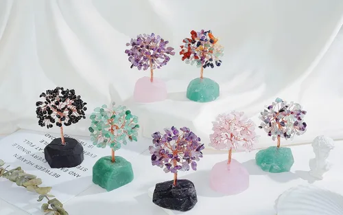 Miniatura 6 de QINJIEJIE Árbol de cristal de cuarzo rosa, cristales curativos, decoración de escritorio rosa, árbol de piedras preciosas naturales, base de alambre