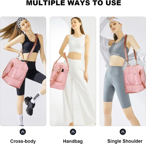 Miniatura 8 de Leathario Bolsa de viaje para mujeres y hombres, bolsa de lona deportiva, bolsa grande de gimnasio con compartimento para zapatos y bolsillo