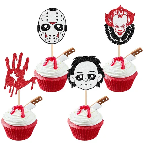 Miniatura 32 de 30 piezas de adornos para cupcakes con purpurina – Púas de cupcakes de Halloween para niños, cumpleaños, festival, fiesta, decoración de pasteles