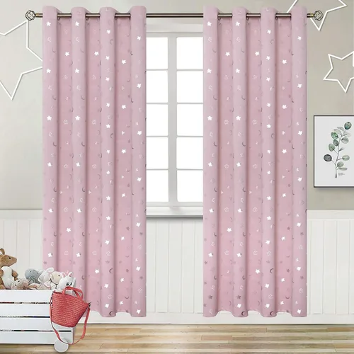 Miniatura 28 de BGment Cortinas opacas para dormitorio infantil, con aislamiento térmico, con ojales, estampado de estrellas plateadas, cortinas para oscurecer