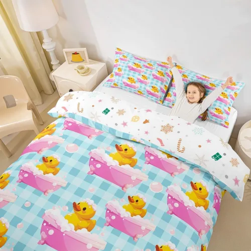 Miniatura 3 de Erosebridal Funda de edredón para niños y niñas, diseño de pato amarillo, diseño de patos de dibujos animados, juego de ropa de cama de animales