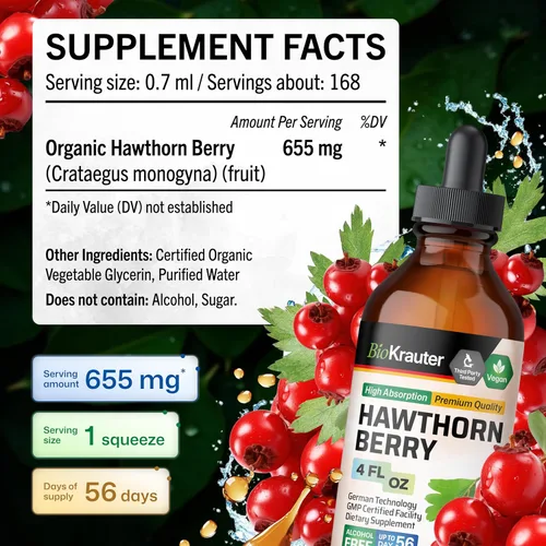 Miniatura 4 de BIO KRAUTER® Hawthorn Berry para apoyo circulatorio - Suplemento de bayas de Hawthorne para relajación y bienestar general - 4 onzas líquidas