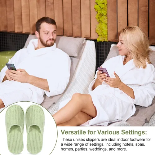 Miniatura 7 de Panitay 20 pares de pantuflas de spa reutilizables para invitados, lavables con triple capa de forro polar coral para el hogar, interiores, hoteles