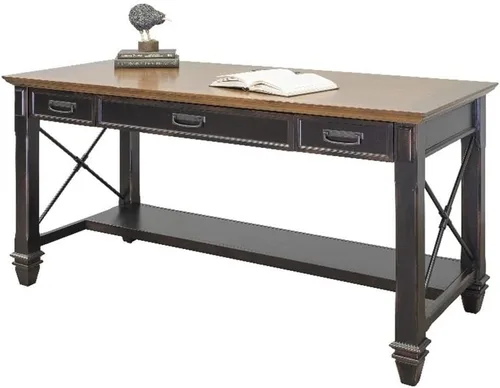 Martin Furniture Hartford - Escritorio de madera marrón para escribir, estación de trabajo de oficina, muebles de estudio en casa, marco elegante y