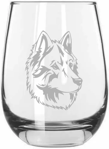 Miniatura 258 de Sakhalin Husky Dog - Copa de vino grabada personalizada de 15.25 onzas sin tallo