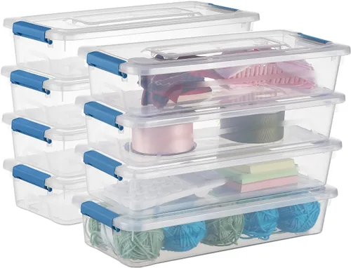 Miniatura 12 de Contenedores de almacenamiento de plástico transparentes para manualidades con mango gris, caja organizadora con tapas duraderas, contenedores