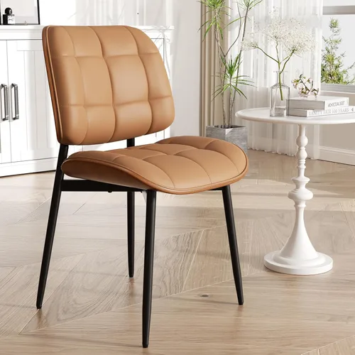 Miniatura 40 de Silla de comedor, moderna de mediados de siglo con cojín grueso, sillas de cocina tapizadas de piel sintética con respaldo de madera curvada de Beige