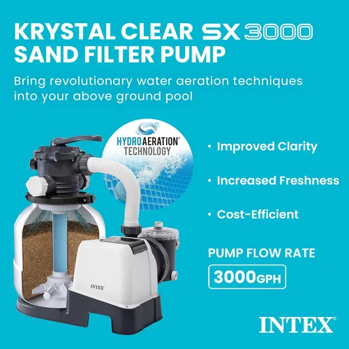 Miniatura 2 de Intex Bomba de filtro de arena de 3000 GPH con temporizador integrado y sistema de agua salada transparente Krystal Set de mantenimiento