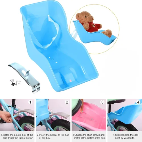Miniatura 3 de Aurelema Asiento de bicicleta de muñeca con 30 calcomanías de calcomanías, cesta de bicicleta para niños, manillar de bicicleta, cintas coloridas
