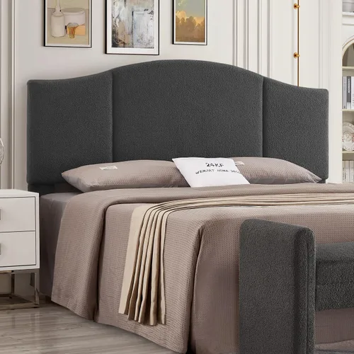 Miniatura 7 de 24KF Cabecero tapizado de tela teddy suave tamaño King, cabecero moderno con borde superior ondulado tamaño California King, 6033-K-Gris Tela