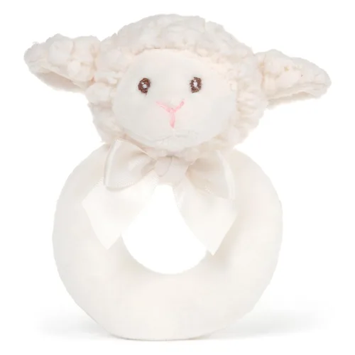 Bearington Baby Lamby, Peluche de cordero color crema de 5.5 pulgadas, suaves sonajeros para bebé y anillos de peluche - Juguetes para recién