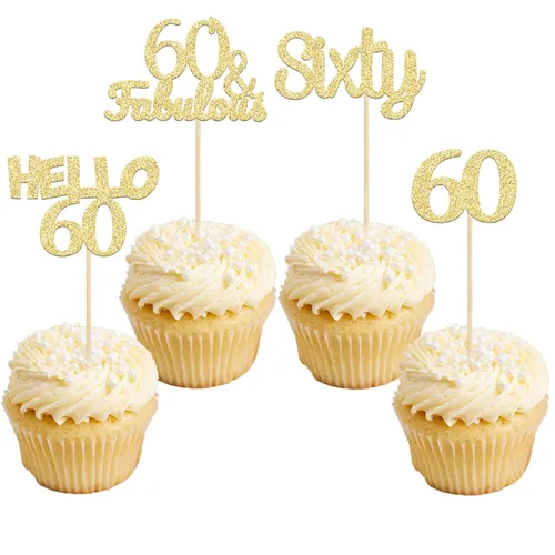 Miniatura 13 de Gyufise 24 adornos dorados para cupcakes de cumpleaños 65 Hello 65 Sixty Five Cake Toppers 65 y fabulosas selecciones para cupcakes para cumpleaños