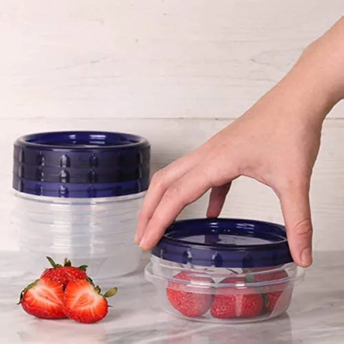 Miniatura 2 de [48 onzas – Azul – 4 Pk] Recipientes grandes de almacenamiento de alimentos para delicatessen, 48 onzas, apilables, reutilizables, Mirowave, aptos
