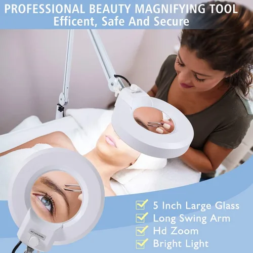 Miniatura 6 de Lámpara de pie con aumento 10X con 5 ruedas base rodante para esteticistas – 2,200 lúmenes LED regulable luz con lupa, lupa iluminada para leer