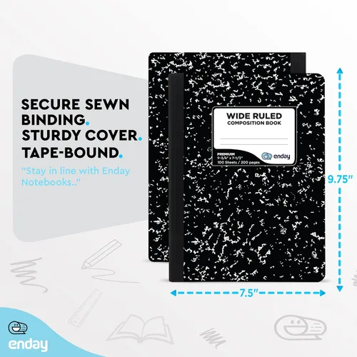 Miniatura 6 de Emraw cuaderno de composición con cubierta de estilo mármol de color blanco y negro, con 100 páginas de papel blanco con renglones angostos, 2