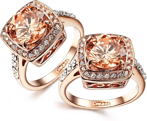 Miniatura 5 de Acefeel Anillos brillantes amarillos del topacio de la circona cúbica para las mujeres 18K chapado en oro rosa, Circonita, oro blanco, cobre, oro