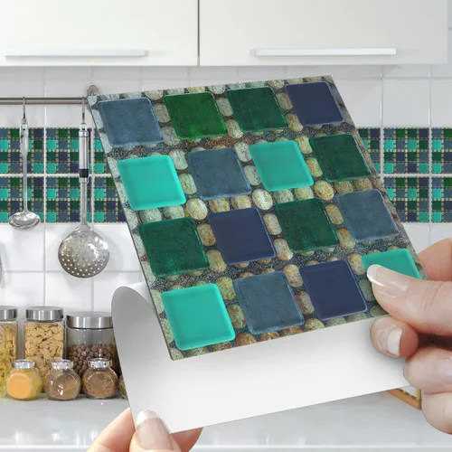 Miniatura 14 de Alwayspon 25 unidades de transferencias de azulejos de mosaico de despegar y pegar para pared para decoración del hogar, 4 x 4 pulgadas, calcomanías