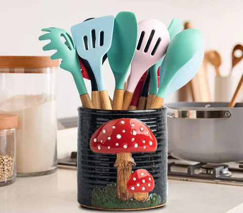 Miniatura 3 de dgudgu Soporte para utensilios de cocina de hongos para encimera, soporte de utensilios de cerámica para encimera de cocina, soporte para utensilios